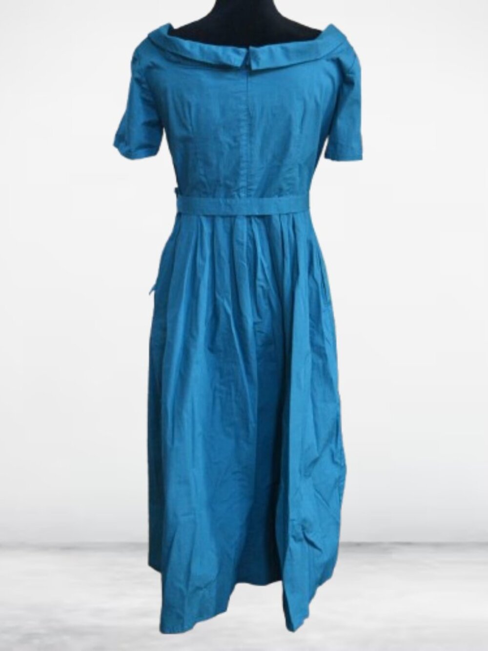 eShakti Turquoise 60's Retro Fit & Flare dress POCKETS custom size 10 - Picture 2 of 4